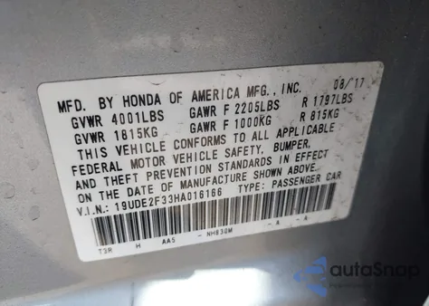 2017 Acura Ilx Acurawatch Plus Package from USA, damaged, VIN 19UDE2F33HA016166